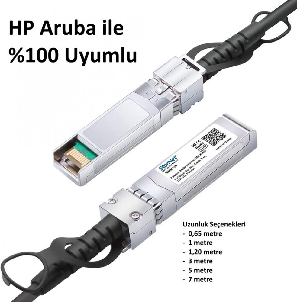HPE Aruba J9285D ile uyumlu 10G SFP+ to SFP+ DAC Cable, 7metre uzunlukta StorNET markalı olarak en uygun fiyat ve Stok ile satışa sunuldu.