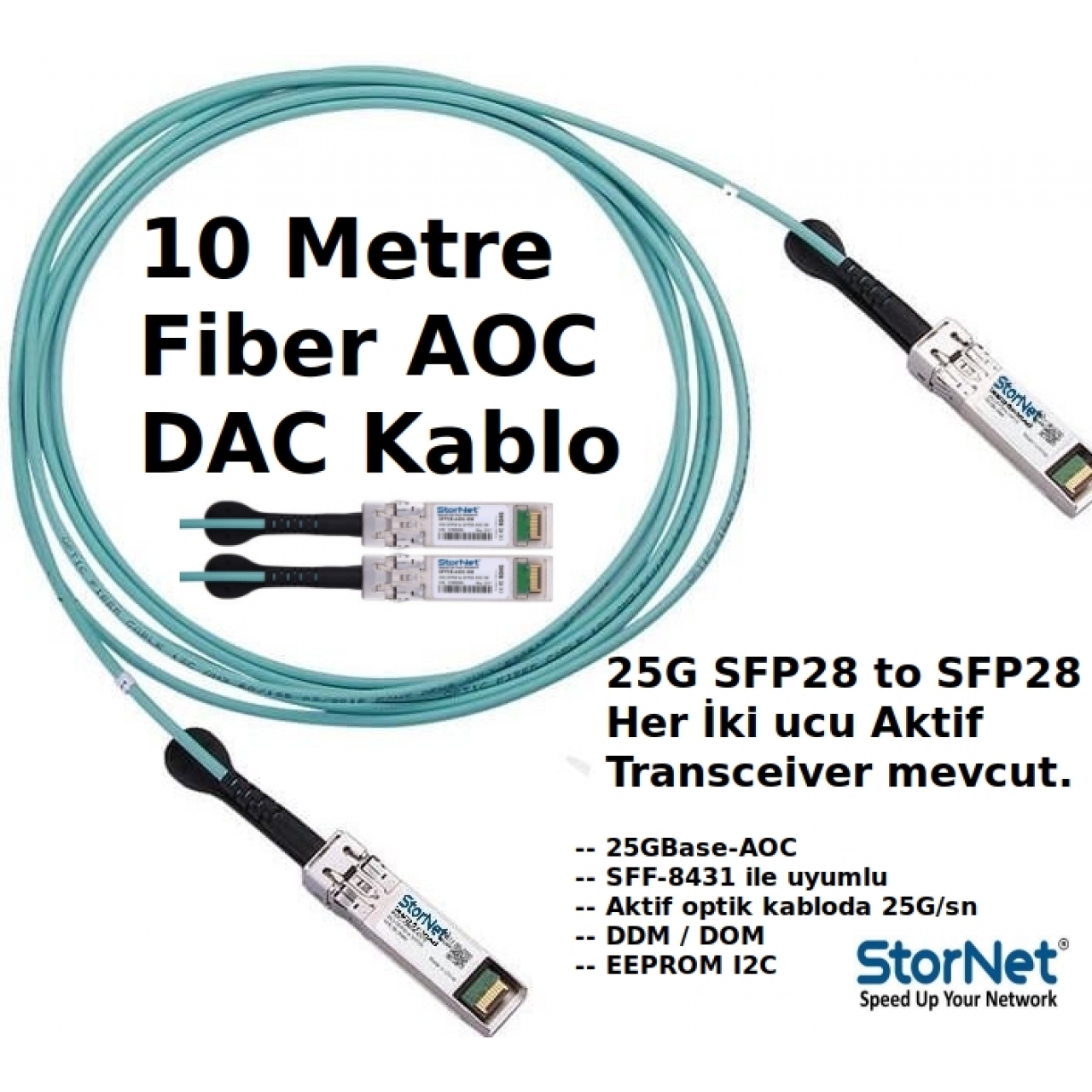 Juniper JNP-25G-AOC10M uyumlu 25G SFP28 to SFP28  10 metre DAC AOC Kablo