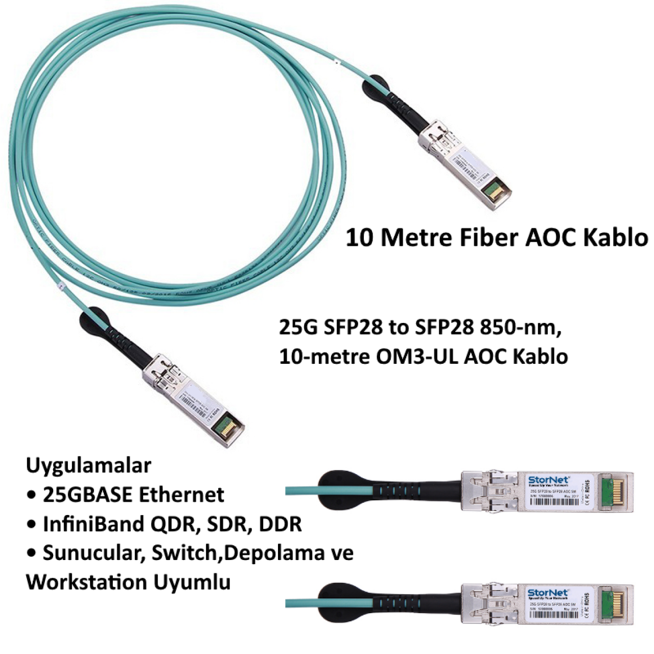 Juniper JNP-25G-AOC10M uyumlu 25G SFP28 to SFP28  10 metre DAC AOC Kablo