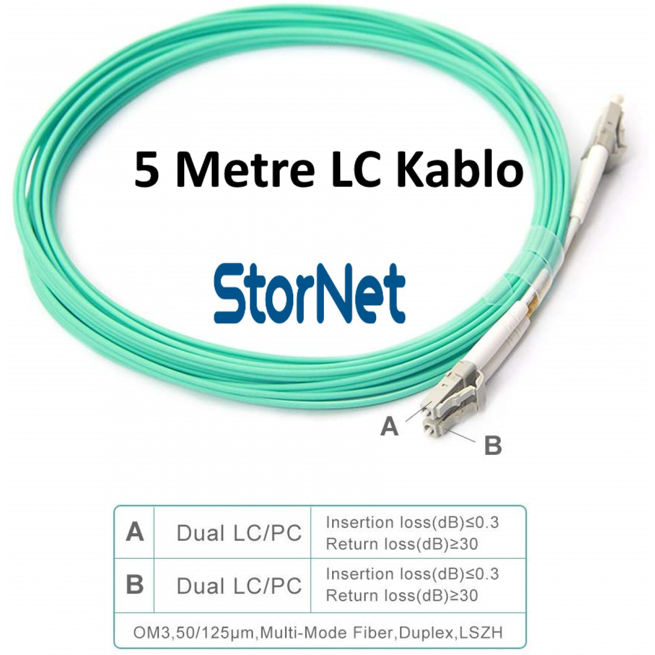 1 Metre LC to LC OM3 10G MM 50/125 Fiber Optic Patch Kablo
