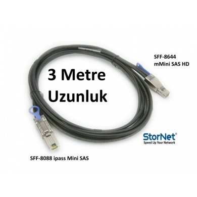 MiniSAS ipass to External MiniSAS HD 3metre Kablo StorNET SFF8644 to SFF8088