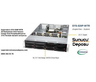 Supermicro SuperServer SYS-520P-WTR  2U Sunucu - 8x 3.5" SATA 2x 2.5" NVMe- 1x M.2 - Dual 10-Gigabit Ethernet
